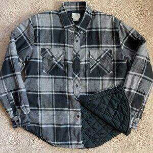 Vintage Flannel Quilted Lined Plaid Jacket 90s Shacket Men Large Outdoor Grunge